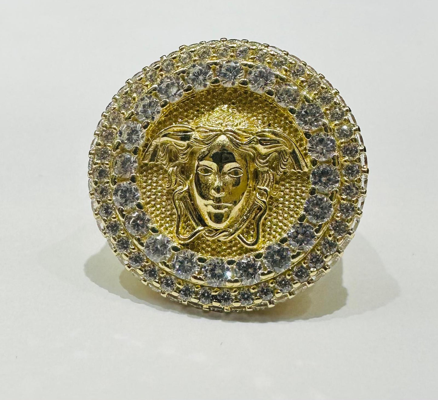 10K GOLD MEDUSA HEAD RING WITH CZ STONES, SIZE: 8.0,  WEIGHT: 11.2gm