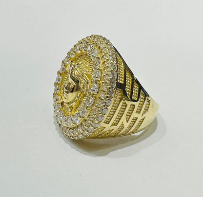 10K GOLD MEDUSA HEAD RING WITH CZ STONES, SIZE: 8.0,  WEIGHT: 11.2gm