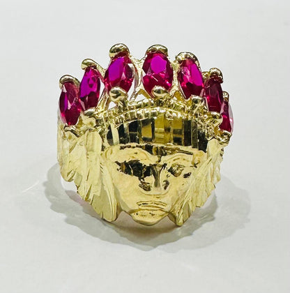 10K GOLD INDIAN CHIEF HEAD RING, SIZE: 7.6,  WEIGHT: 5.8gm