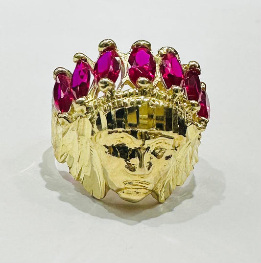 10K GOLD INDIAN CHIEF HEAD RING, SIZE: 7.6,  WEIGHT: 5.8gm