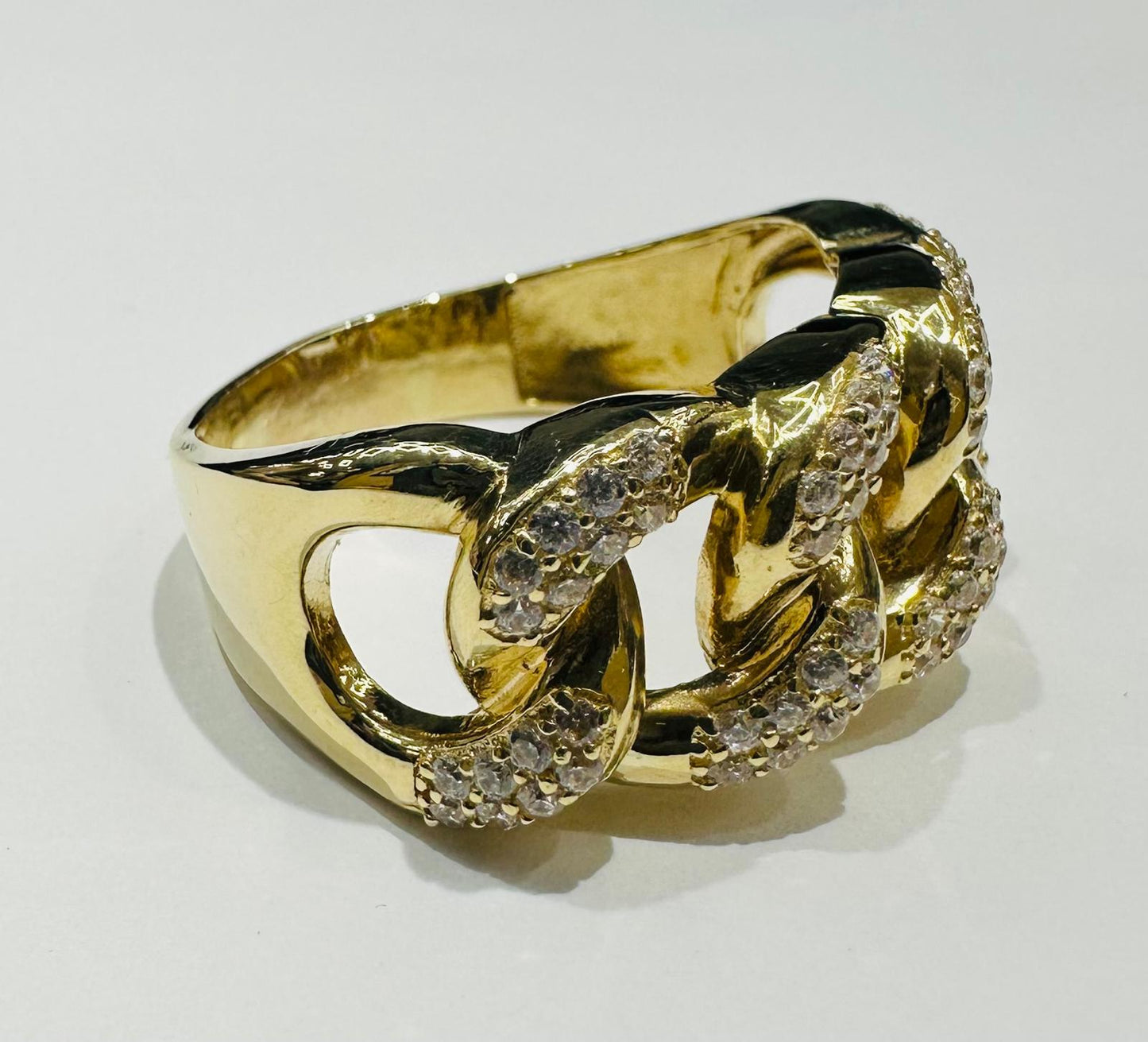10K GOLD MIAMI CUBAN RING WITH CZ STONES, SIZE: 15.0,  WEIGHT: 10.6gm