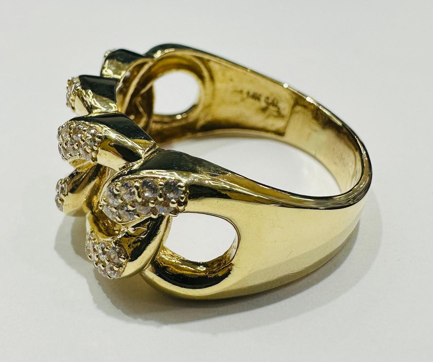 10K GOLD MIAMI CUBAN RING WITH CZ STONES, SIZE: 15.0,  WEIGHT: 10.6gm