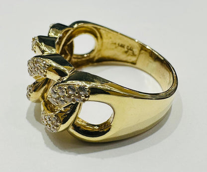 10K GOLD MIAMI CUBAN RING WITH CZ STONES, SIZE: 15.0,  WEIGHT: 10.6gm