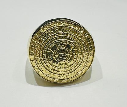 10K GOLD AZTEC MAYAN CALENDAR RING, SIZE: 10.0,  WEIGHT: 7.5gm
