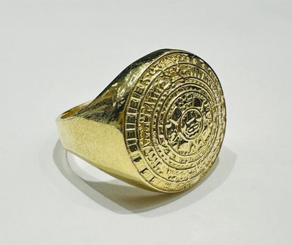 10K GOLD AZTEC MAYAN CALENDAR RING, SIZE: 10.0,  WEIGHT: 7.5gm
