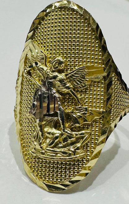 10K GOLD OVAL SAINT MICHAEL RING, SIZE: 8.0,  WEIGHT: 3.6gm