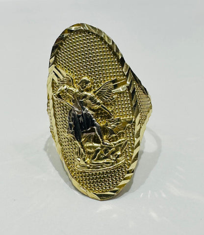 10K GOLD OVAL SAINT MICHAEL RING, SIZE: 8.0,  WEIGHT: 3.6gm