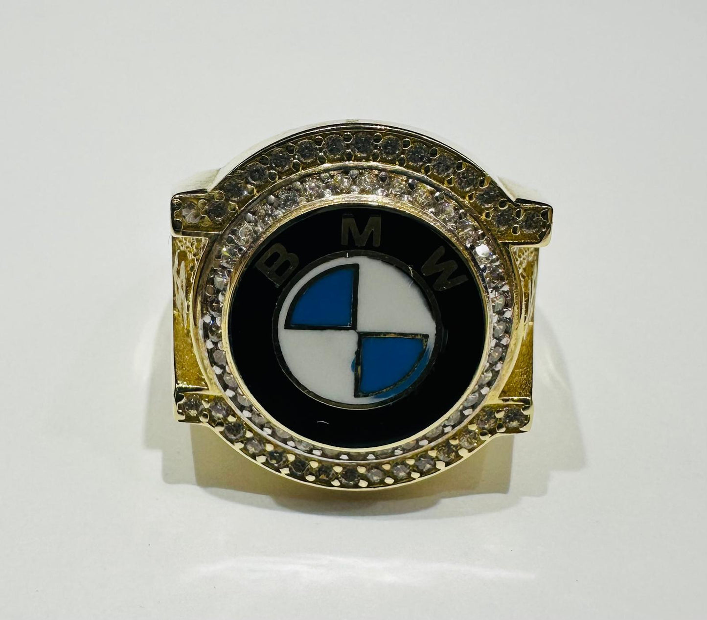 10K GOLD BMW RING WITH CZ STONES, SIZE: 10.5,  WEIGHT: 7.0gm