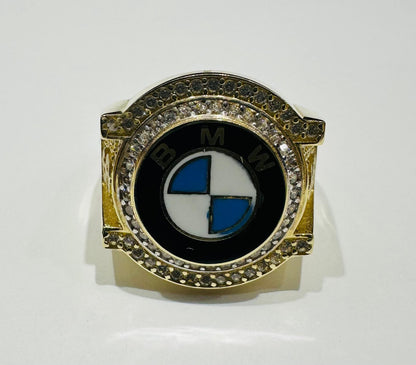 10K GOLD BMW RING WITH CZ STONES, SIZE: 10.5,  WEIGHT: 7.0gm