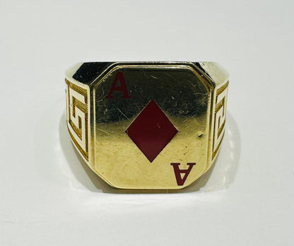 10K GOLD LUCKY ACE RING, SIZE: 10.0,  WEIGHT: 9.0gm