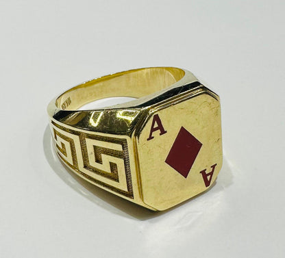 10K GOLD LUCKY ACE RING, SIZE: 10.0,  WEIGHT: 9.0gm