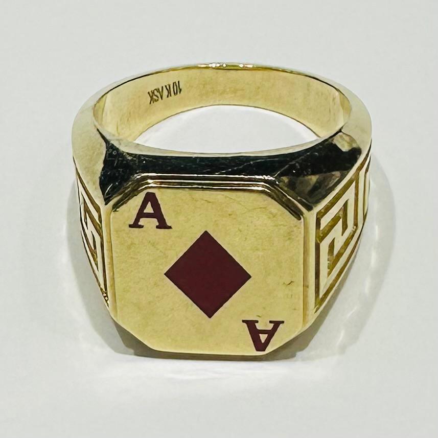 10K GOLD LUCKY ACE RING, SIZE: 10.0,  WEIGHT: 9.0gm