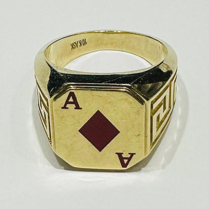 10K GOLD LUCKY ACE RING, SIZE: 10.0,  WEIGHT: 9.0gm