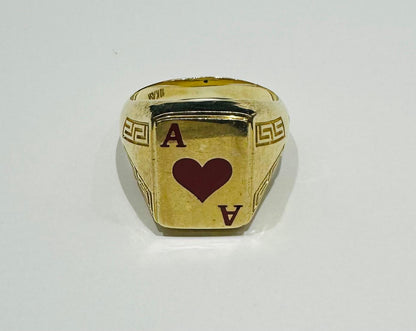 10K GOLD LUCKY ACE OF HEARTS RING, SIZE: 9.8,  WEIGHT: 7.5gm
