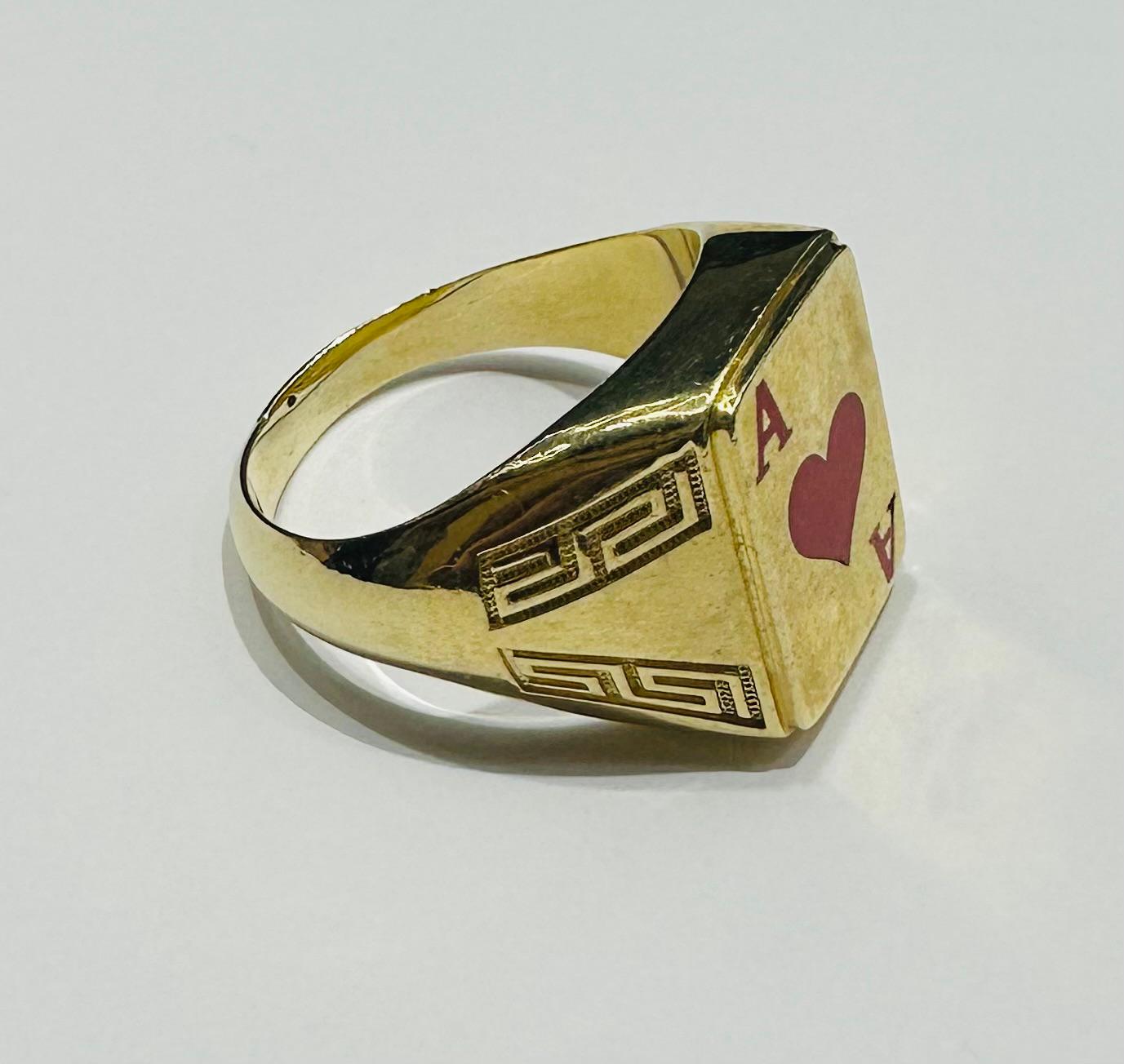 10K GOLD LUCKY ACE OF HEARTS RING, SIZE: 9.8,  WEIGHT: 7.5gm