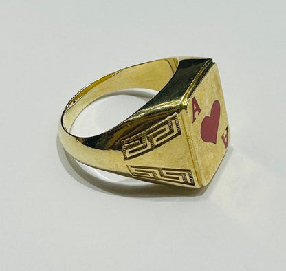 10K GOLD LUCKY ACE OF HEARTS RING, SIZE: 9.8,  WEIGHT: 7.5gm