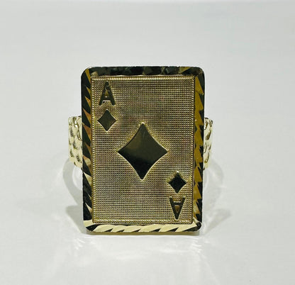 10K GOLD ACES CARD RING, SIZE: 9.8,  WEIGHT: 5.7gm