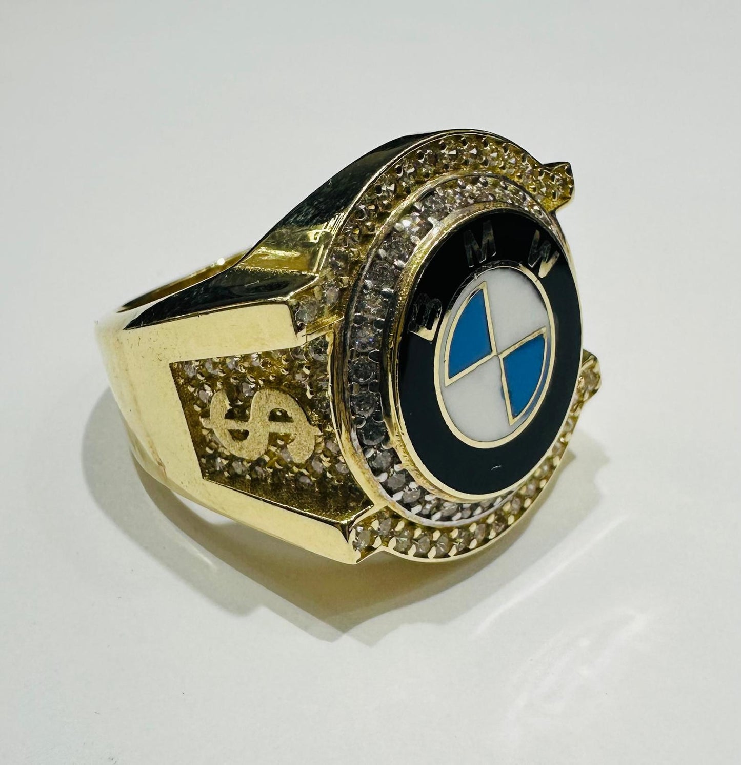 10K GOLD BMW RING WITH CZ STONES, SIZE: 10.5,  WEIGHT: 7.0gm