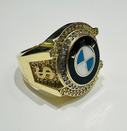 10K GOLD BMW RING WITH CZ STONES, SIZE: 10.5,  WEIGHT: 7.0gm