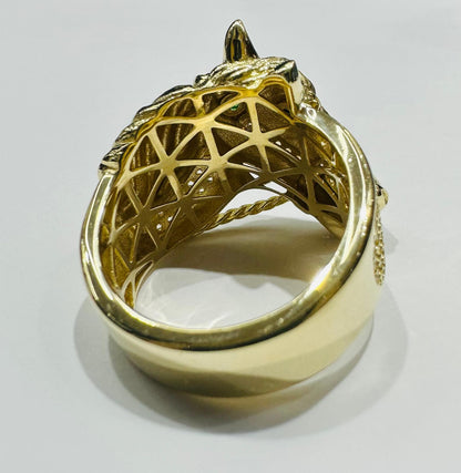 10K GOLD HORSE HEAD RING WITH CZ STONES, SIZE: 10.2,  WEIGHT: 7.5gm