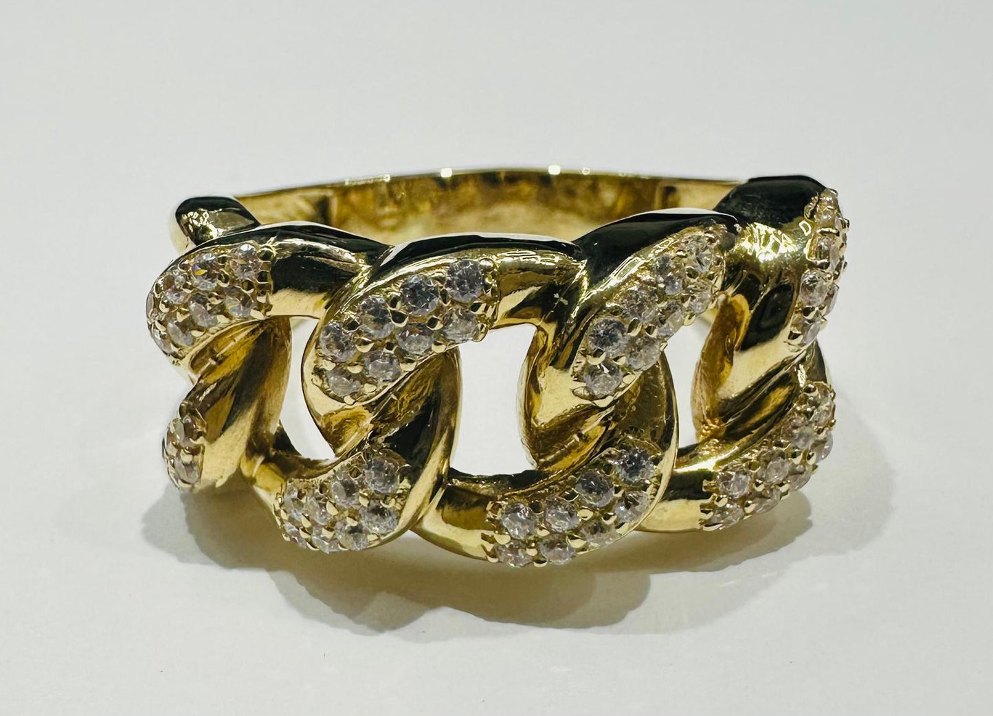 10K GOLD MIAMI CUBAN RING WITH CZ STONES, SIZE: 15.0,  WEIGHT: 10.6gm