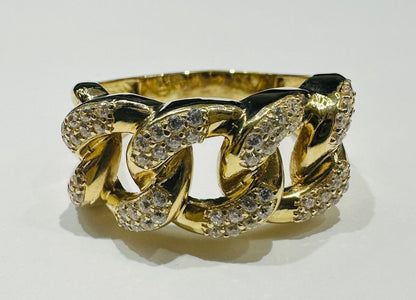 10K GOLD MIAMI CUBAN RING WITH CZ STONES, SIZE: 15.0,  WEIGHT: 10.6gm