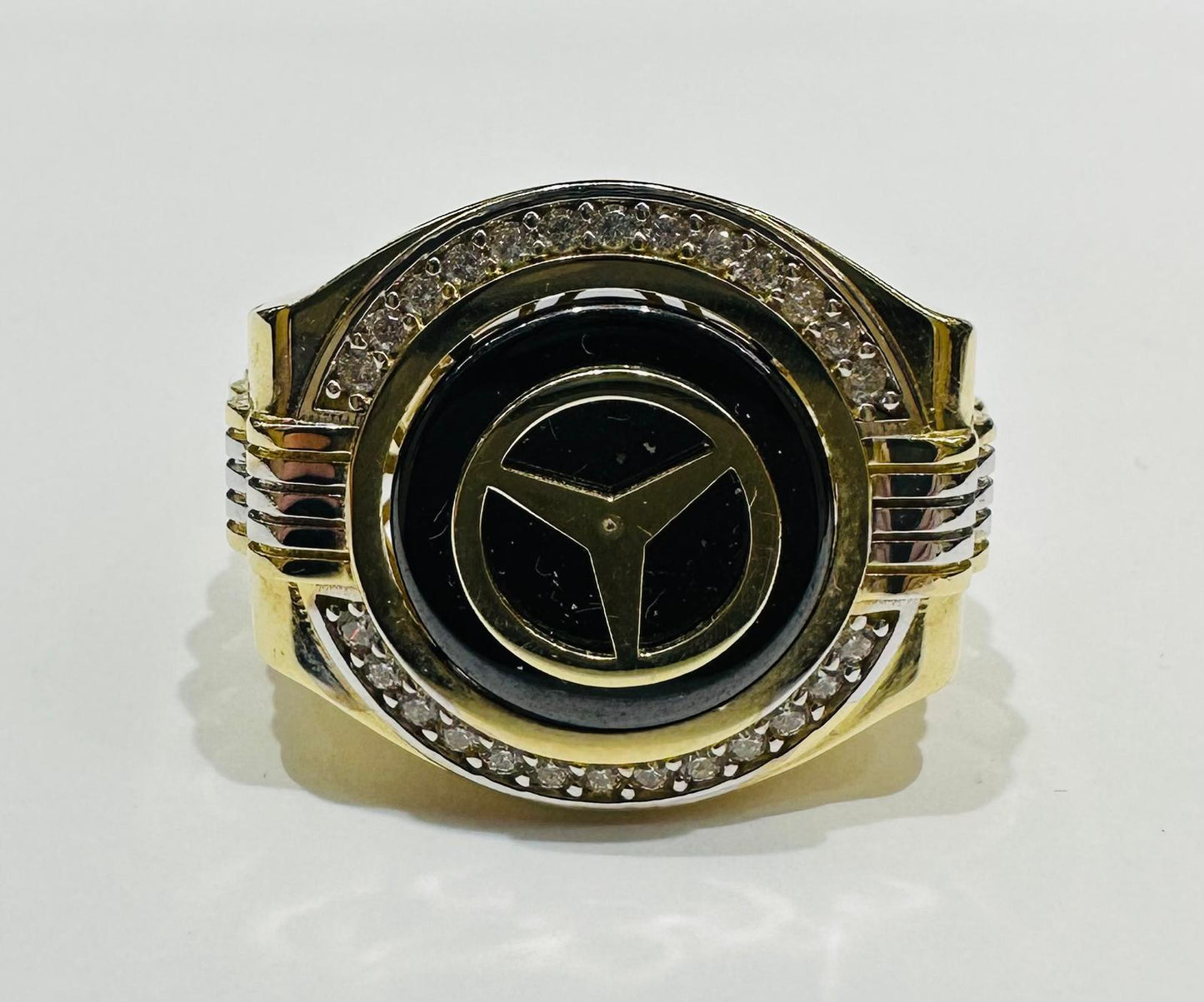 10K GOLD MERCEDES LOGO RING WITH CZ STONES, SIZE: 11.5,  WEIGHT: 9.6gm