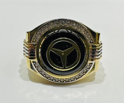 10K GOLD MERCEDES LOGO RING WITH CZ STONES, SIZE: 11.5,  WEIGHT: 9.6gm