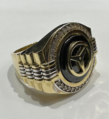 10K GOLD MERCEDES LOGO RING WITH CZ STONES, SIZE: 11.5,  WEIGHT: 9.6gm