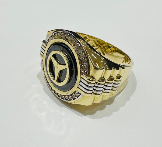 10K GOLD MERCEDES LOGO RING WITH CZ STONES, SIZE: 11.5,  WEIGHT: 9.6gm
