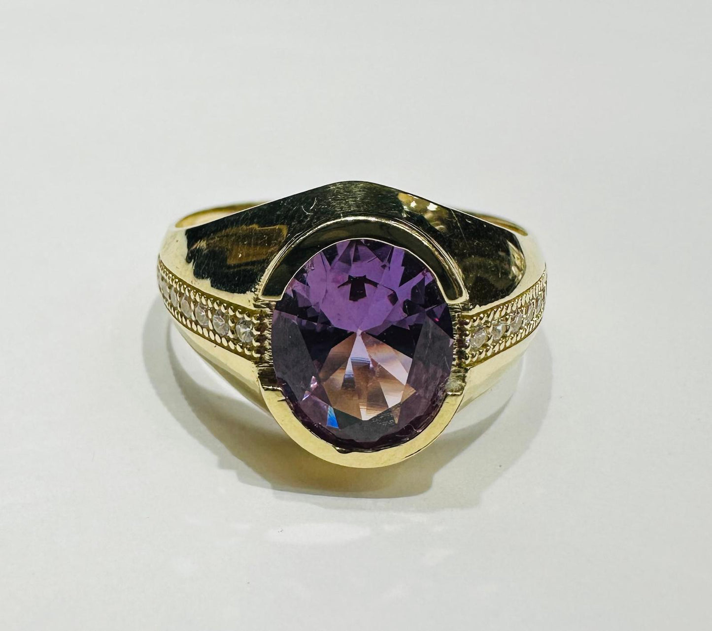 10K GOLD RING WITH CZ AMETHYST, SIZE: 10.2,  WEIGHT: 4.3gm