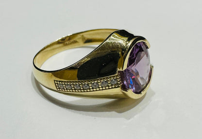 10K GOLD RING WITH CZ AMETHYST, SIZE: 10.2,  WEIGHT: 4.3gm