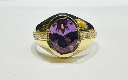 10K GOLD RING WITH CZ AMETHYST, SIZE: 10.2,  WEIGHT: 4.3gm