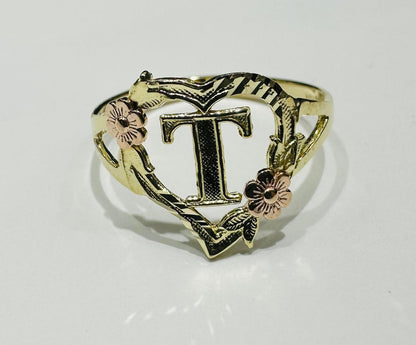 10K GOLD INITIAL "T" RING, SIZE: 9.0,  WEIGHT: 1.6gm