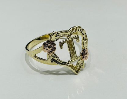 10K GOLD INITIAL "T" RING, SIZE: 9.0,  WEIGHT: 1.6gm