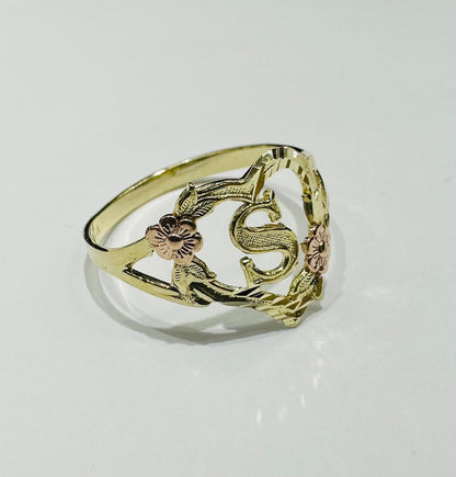 10K GOLD INITIAL "S" RING, SIZE: 9.0,  WEIGHT: 1.6gm