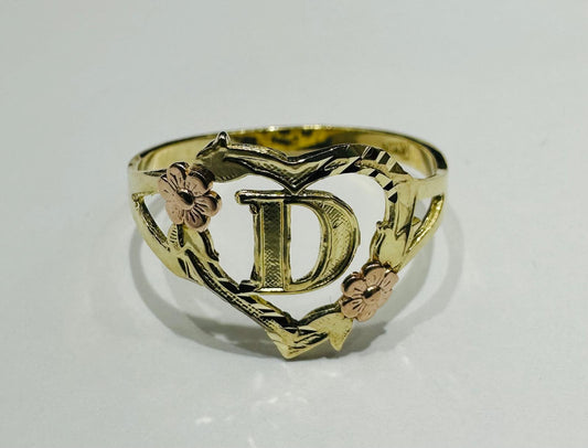 10K GOLD INITIAL "D" RING, SIZE: 9.0,  WEIGHT: 1.8gm