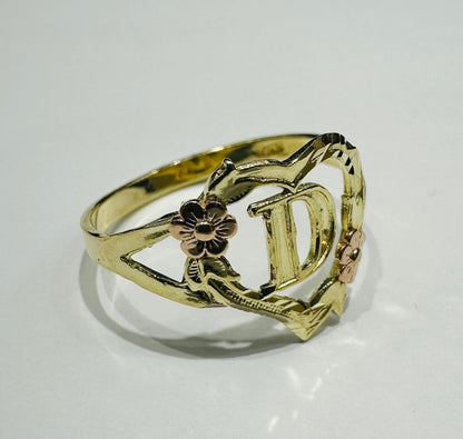 10K GOLD INITIAL "D" RING, SIZE: 9.0,  WEIGHT: 1.8gm