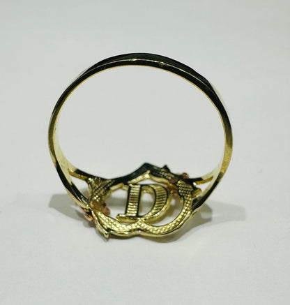 10K GOLD INITIAL "D" RING, SIZE: 9.0,  WEIGHT: 1.8gm