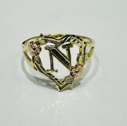 10K GOLD INITIAL "N" RING, SIZE: 9.0,  WEIGHT: 1.8gm