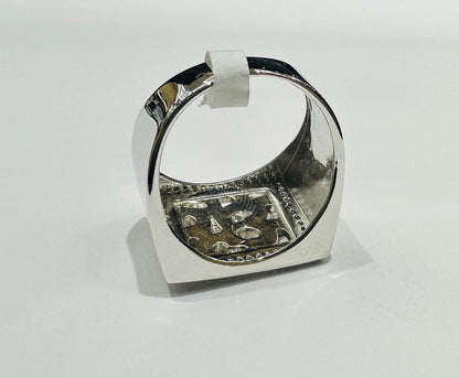 SILVER NUGGET RING WITH CZ STONES, SIZE: 11.5  WEIGHT: 11.0gm