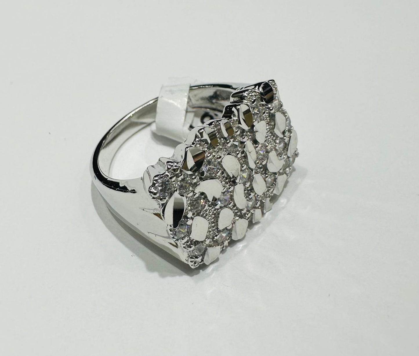 SILVER NUGGET RING WITH CZ STONES, SIZE: 9.5  WEIGHT: 6.6gm