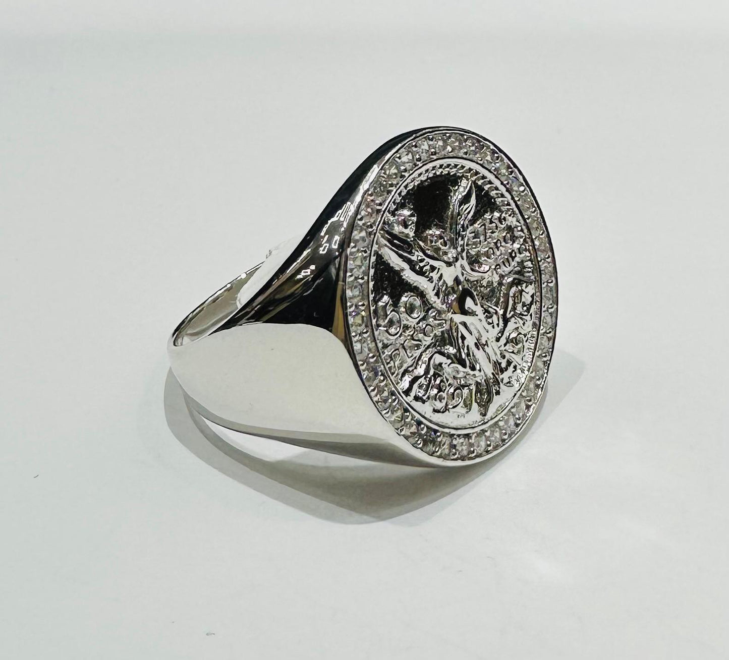 SILVER 50 PESOS CENTENARIO RING WITH CZ STONES, SIZE: 10.2 WEIGHT: 7.3gm