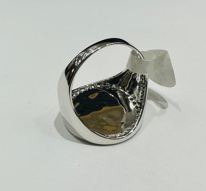 SILVER 50 PESOS CENTENARIO RING WITH CZ STONES, SIZE: 10.2 WEIGHT: 7.3gm