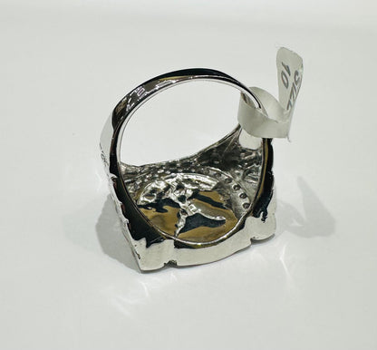 SILVER 50 PESOS CENTENARIO RING WITH CZ STONES, SIZE: 10.2 WEIGHT: 9.0gm