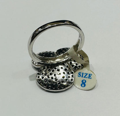 SILVER RING WITH CZ STONES, SIZE: 8.2 WEIGHT: 7.9gm
