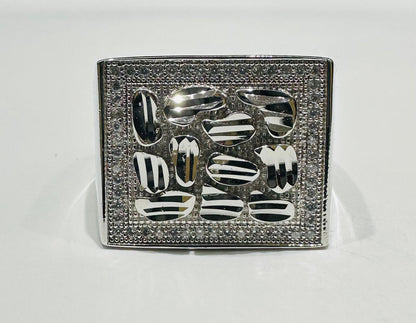 SILVER NUGGET RING WITH CZ STONES, SIZE: 11.5  WEIGHT: 11.0gm