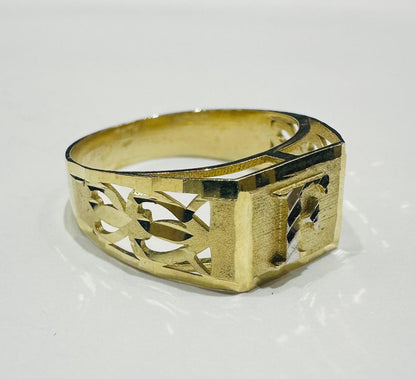 10K GOLD INITIAL LETTER RING "F"  SIZE: 8.0 WEIGHT: 2.6gm