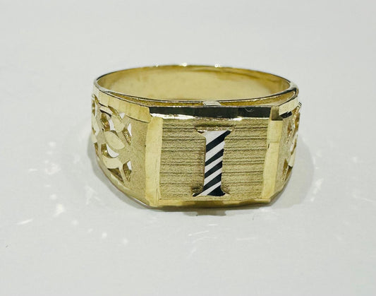 10K GOLD INITIAL LETTER RING "I"  SIZE: 8.0 WEIGHT: 2.6gm