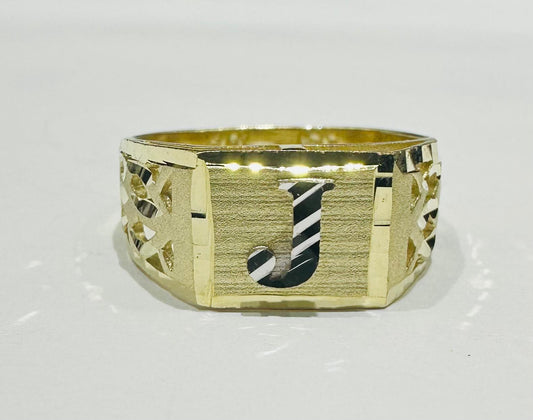 10K GOLD INITIAL LETTER RING "J"  SIZE: 8.0 WEIGHT: 2.9gm